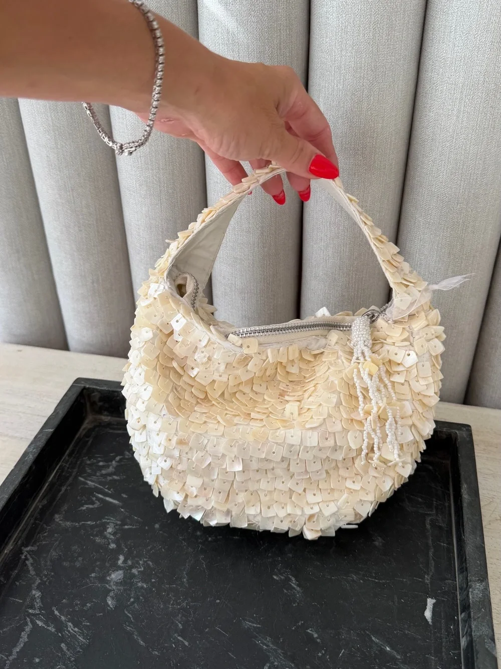 Cream Sequin-Embellished Shoulder Bag - Women